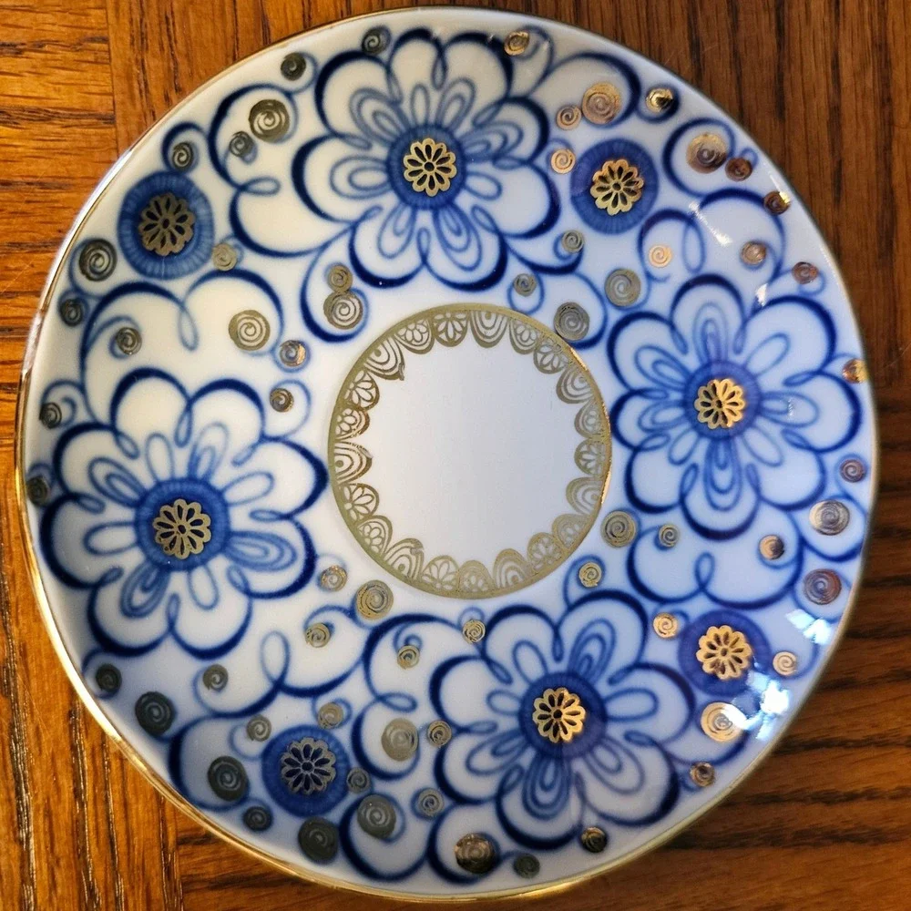 Lomonosov Imperial Porcelain Cobalt Blue Gold Floral Tea Cup Saucer Set USSR